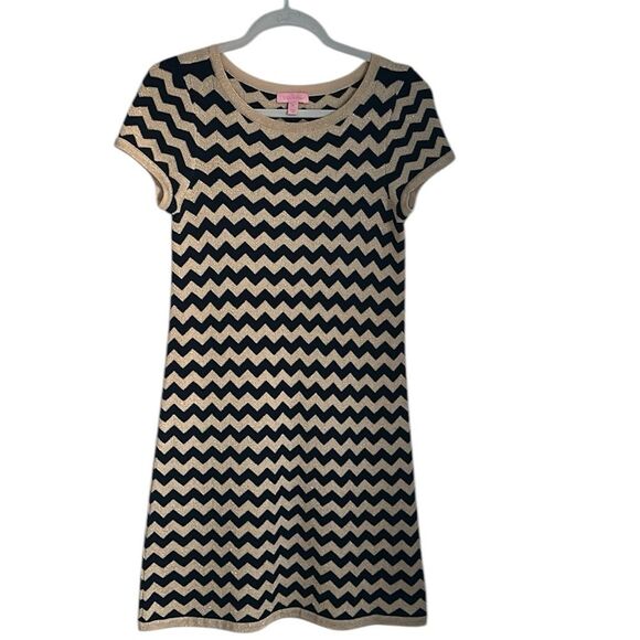 LILLY PULITZER Santana Dress True Navy Metallic Stripe Nautical Size M - Picture 2 of 11